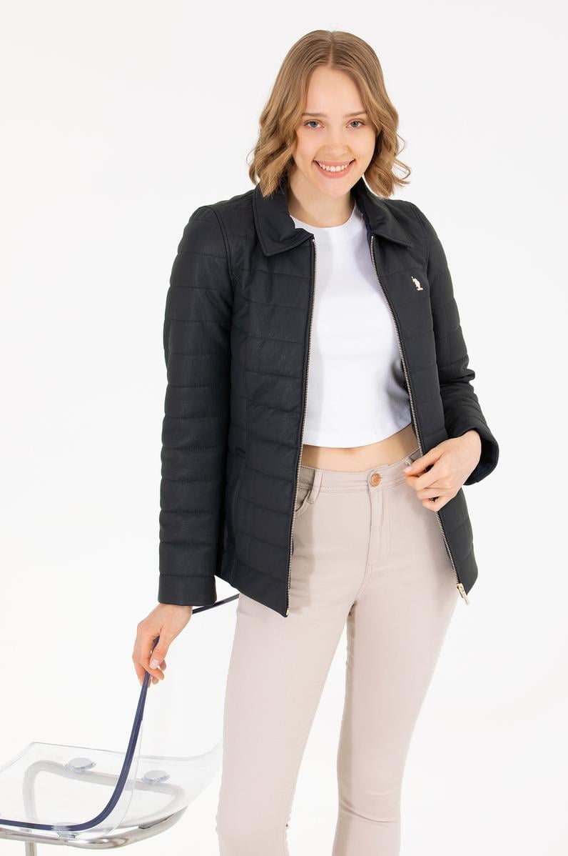 Kadın Lacivert Deri Ceket