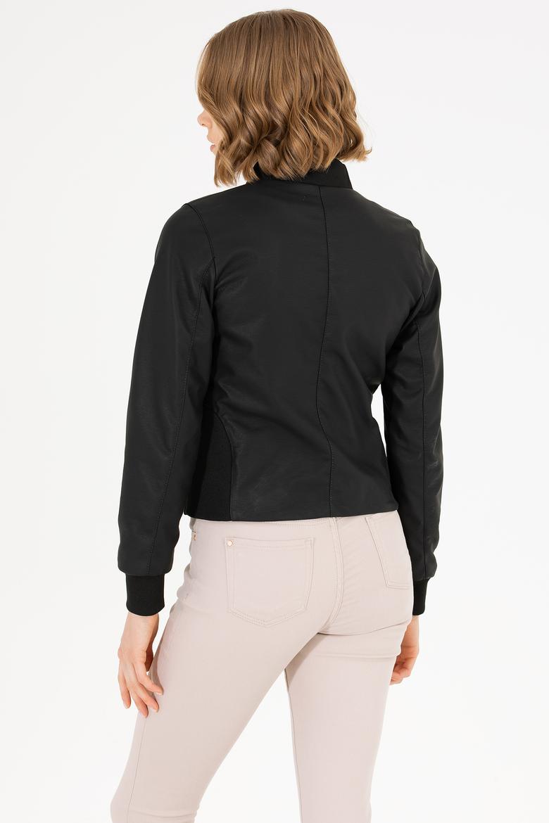 Kadın Siyah Deri Ceket - 50269376012