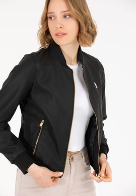Kadın Siyah Deri Ceket - 50269376012