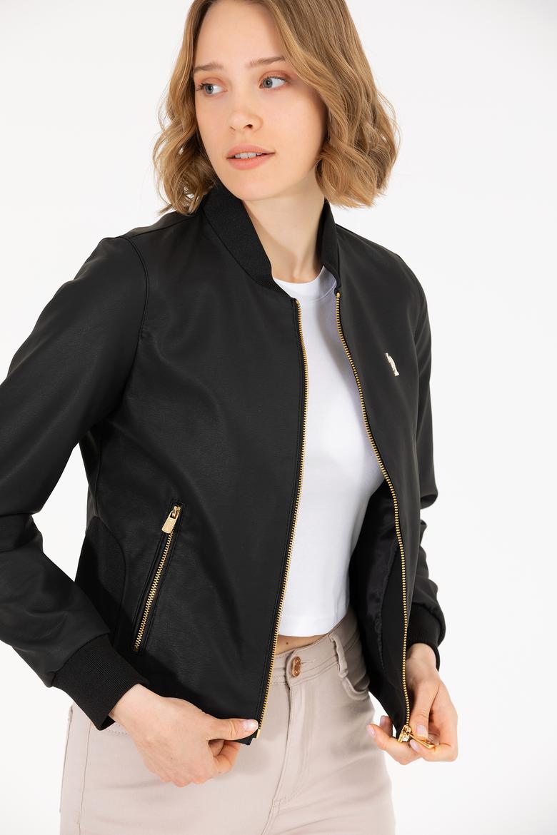 Kadın Siyah Deri Ceket - 50269376012