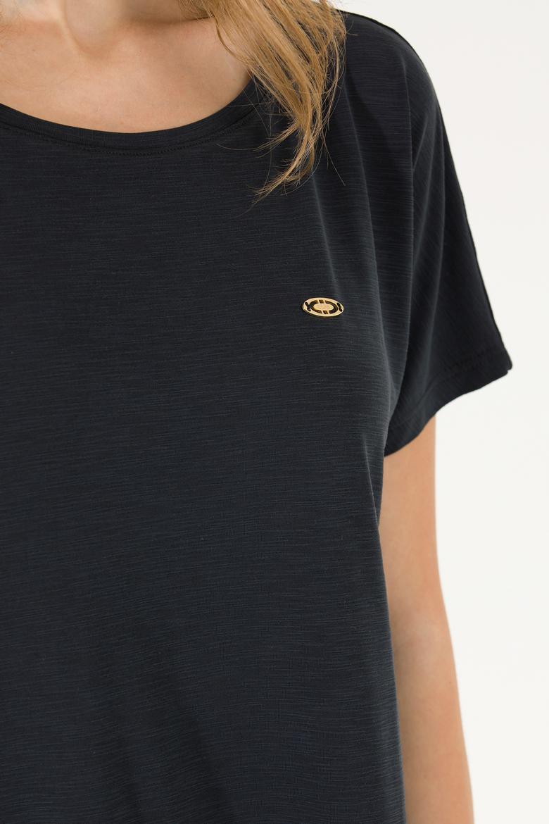 Kadın Siyah Bisiklet Yaka Tişört - 50270121029