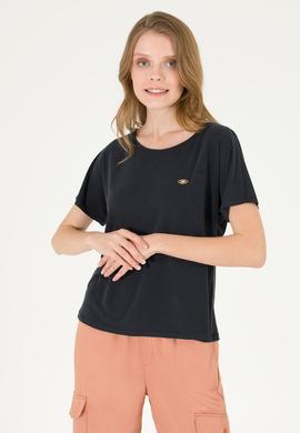 Kadın Siyah Bisiklet Yaka Tişört - 50270121029