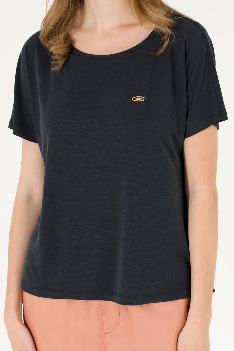 Kadın Siyah Bisiklet Yaka Tişört - 50270121029