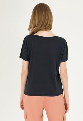 Kadın Siyah Bisiklet Yaka Tişört - 50270121029