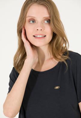 Kadın Siyah Bisiklet Yaka Tişört - 50270121029