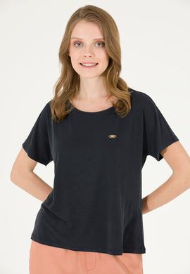 Kadın Siyah Bisiklet Yaka Tişört - 50270121029