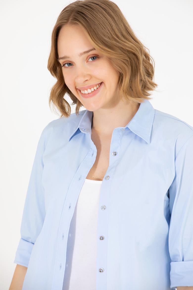 Kadın Açık Mavi Uzun Kollu Basic Gömlek - 50270992030