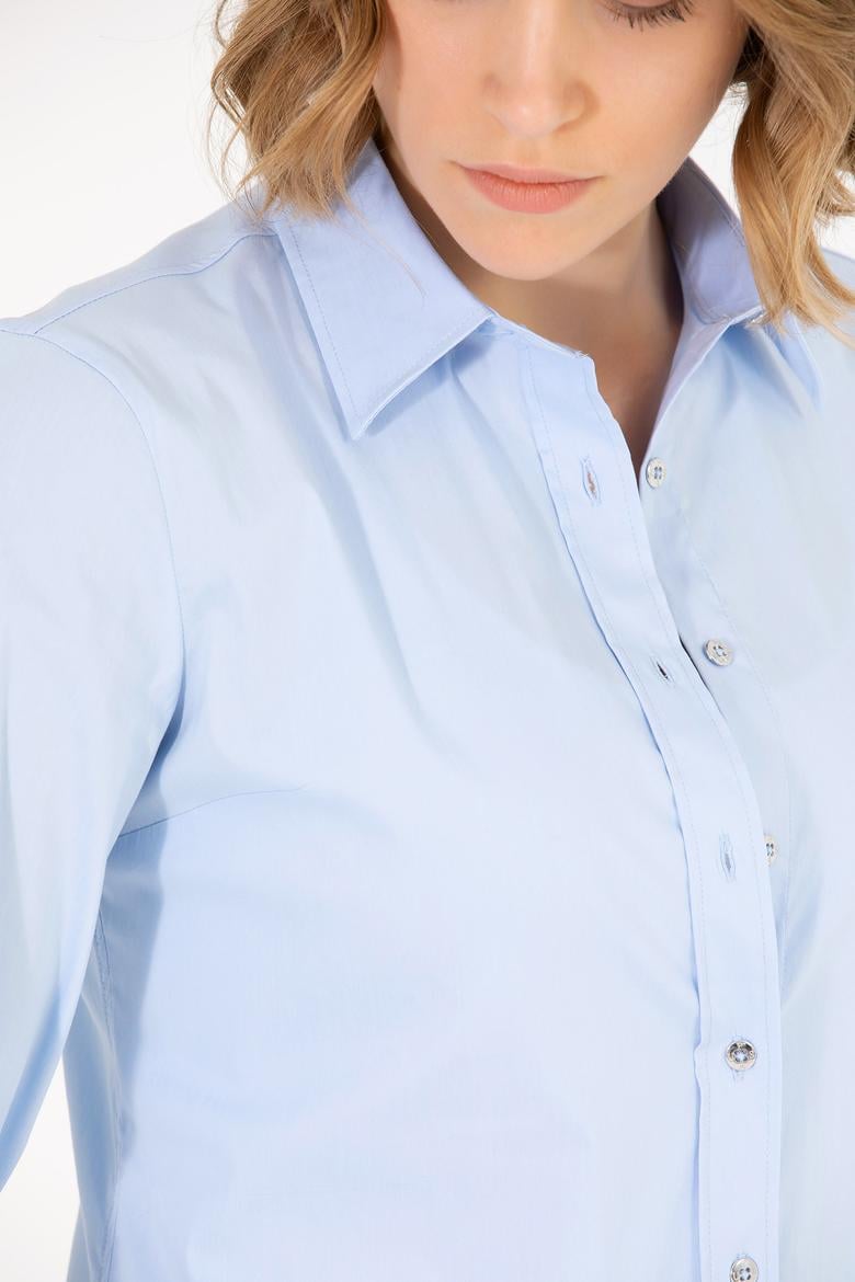 Kadın Açık Mavi Uzun Kollu Basic Gömlek - 50270992030