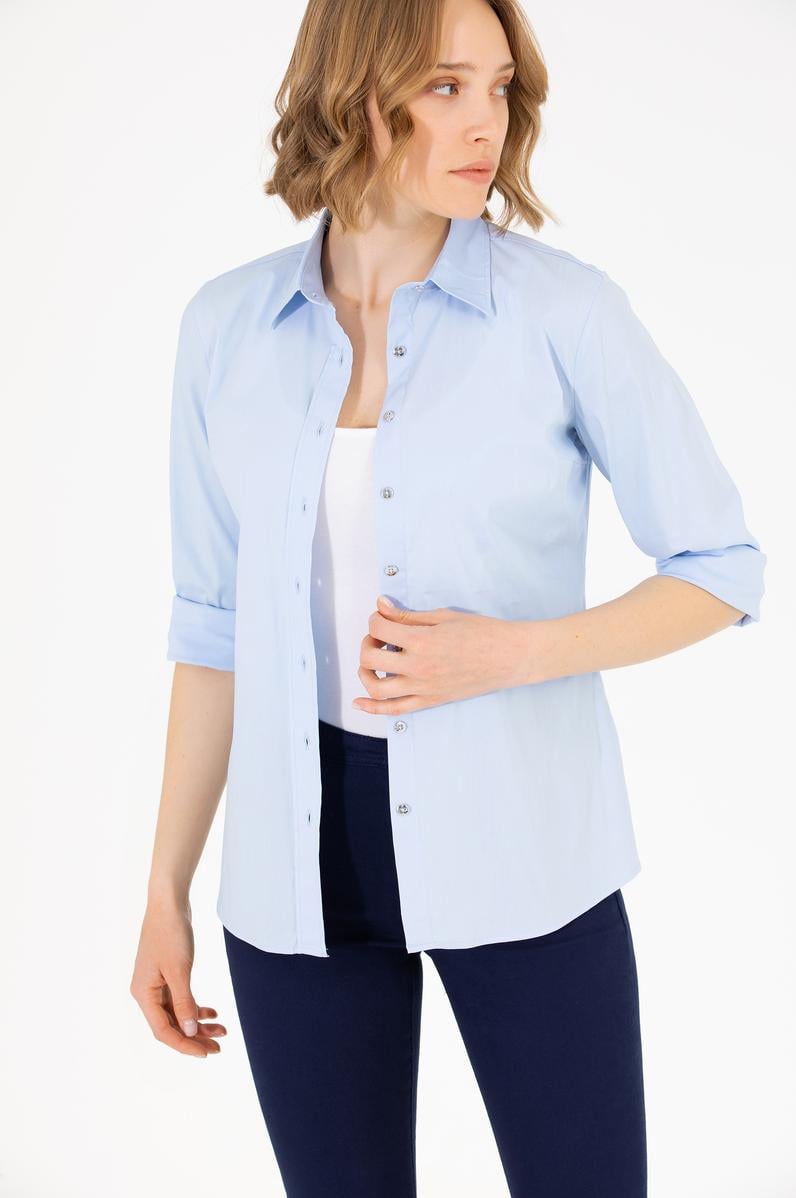 Kadın Açık Mavi Uzun Kollu Basic Gömlek