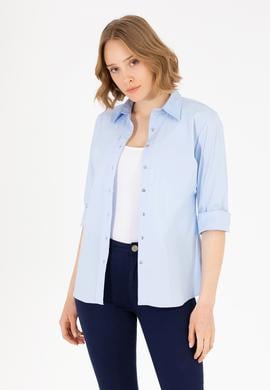 Kadın Açık Mavi Uzun Kollu Basic Gömlek - 50270992030