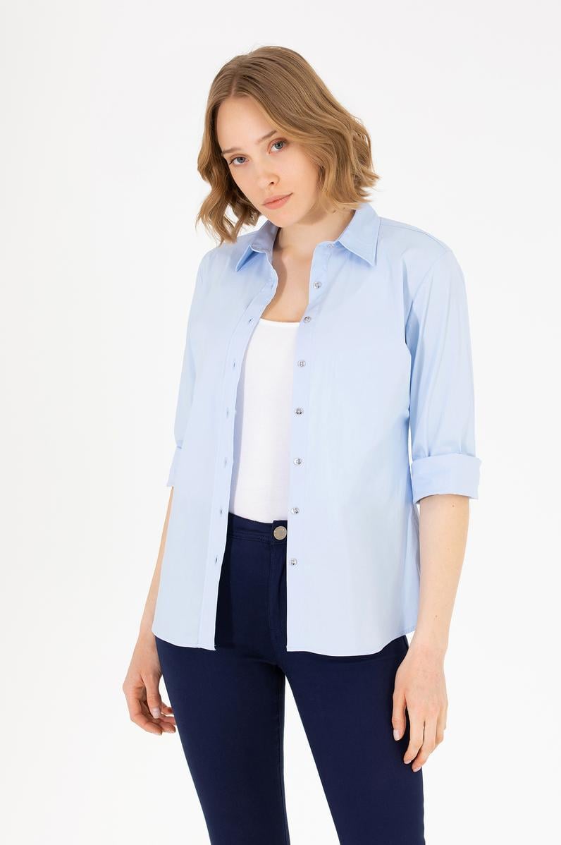 Kadın Açık Mavi Uzun Kollu Basic Gömlek