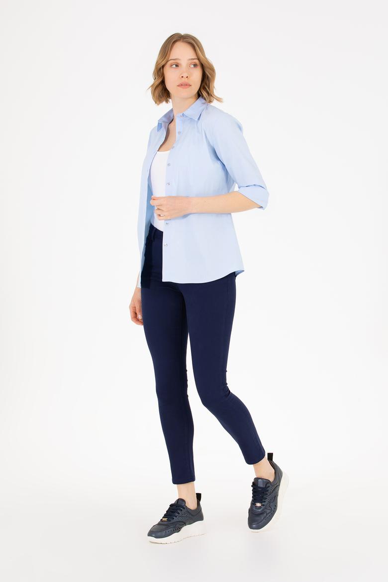 Kadın Açık Mavi Uzun Kollu Basic Gömlek - 50270992030