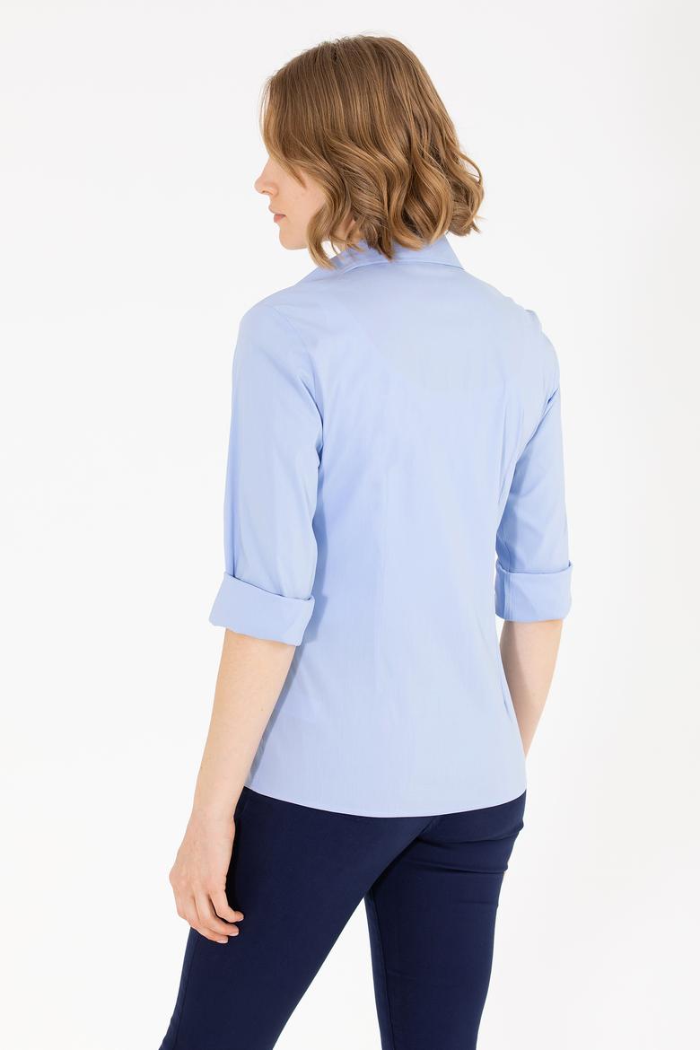 Kadın Mavi Uzun Kollu Basic Gömlek - 50270992115