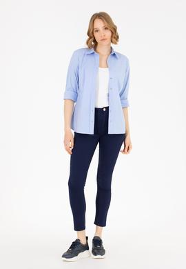 Kadın Mavi Uzun Kollu Basic Gömlek - 50270992115
