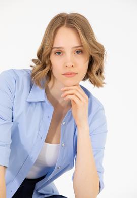 Kadın Mavi Uzun Kollu Basic Gömlek - 50270992115