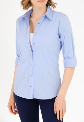 Kadın Mavi Uzun Kollu Basic Gömlek - 50270992115