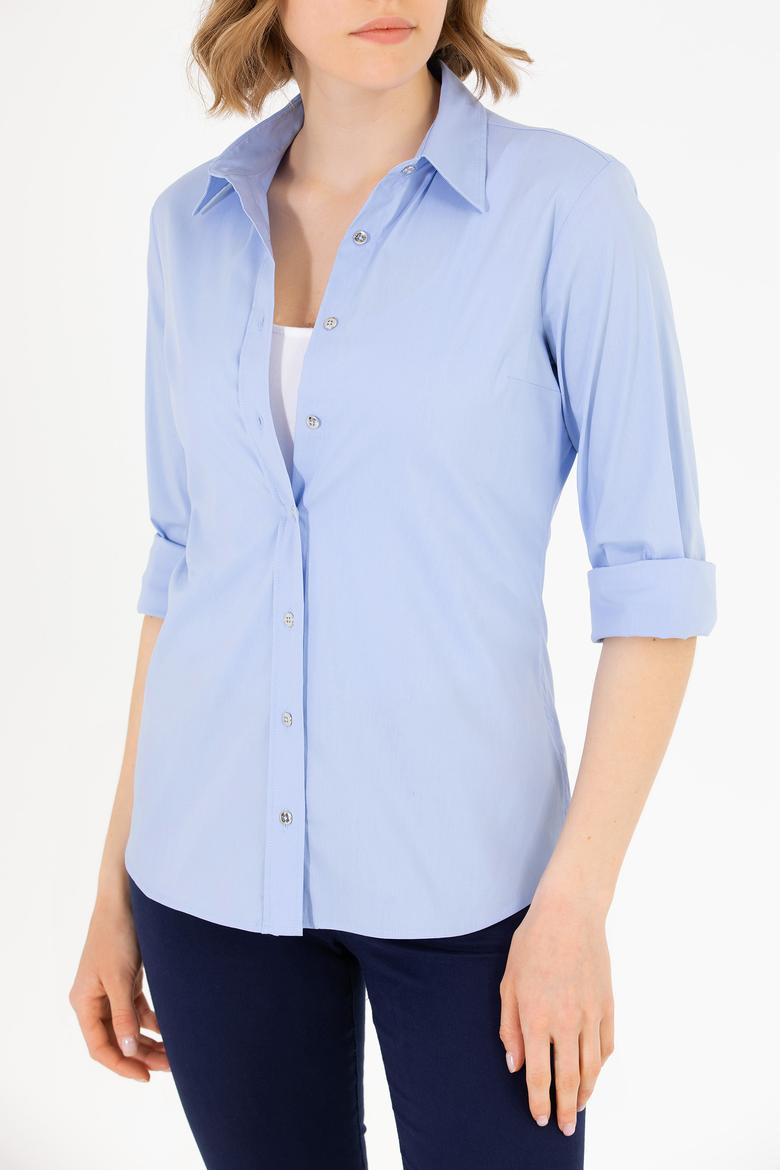 Kadın Mavi Uzun Kollu Basic Gömlek - 50270992115
