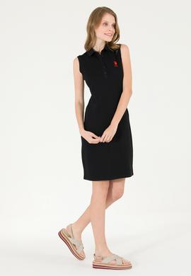 Kadın Siyah Polo Yaka Örme Elbise - 50271554004