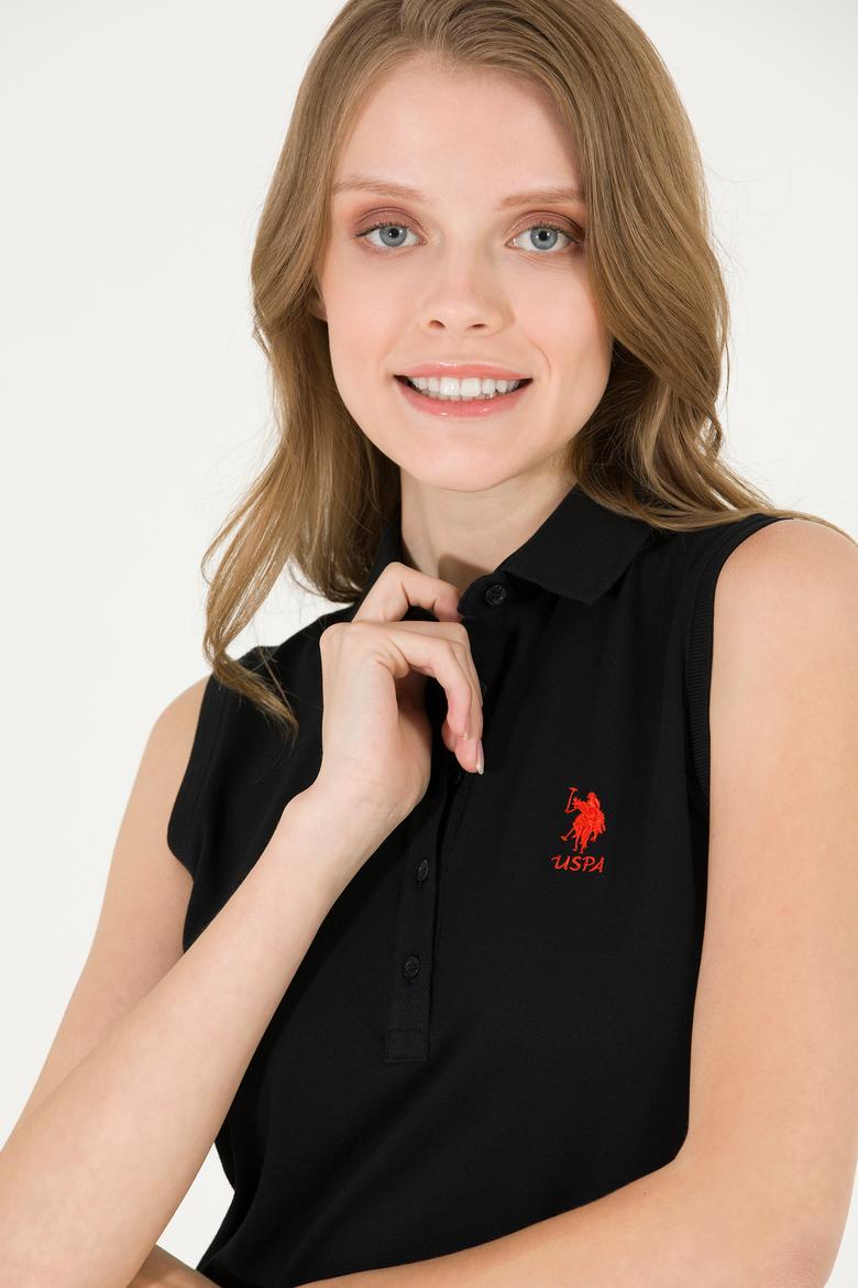 Kadın Siyah Polo Yaka Örme Elbise - 50271554004