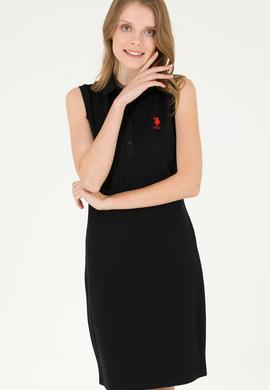 Kadın Siyah Polo Yaka Örme Elbise - 50271554004