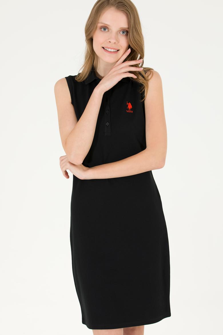 Kadın Siyah Polo Yaka Örme Elbise - 50271554004