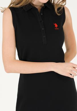 Kadın Siyah Polo Yaka Örme Elbise - 50271554004