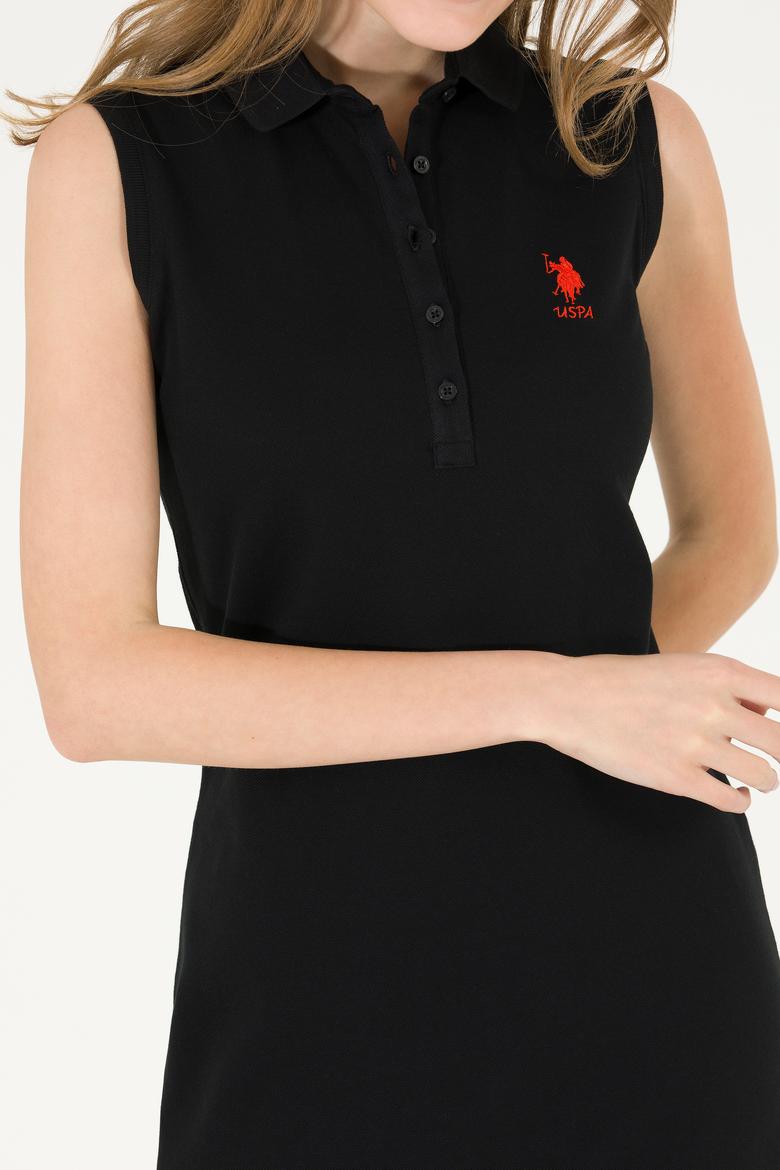 Kadın Siyah Polo Yaka Örme Elbise - 50271554004