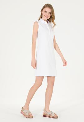 Kadın Beyaz Polo Yaka Örme Elbise - 50271554030