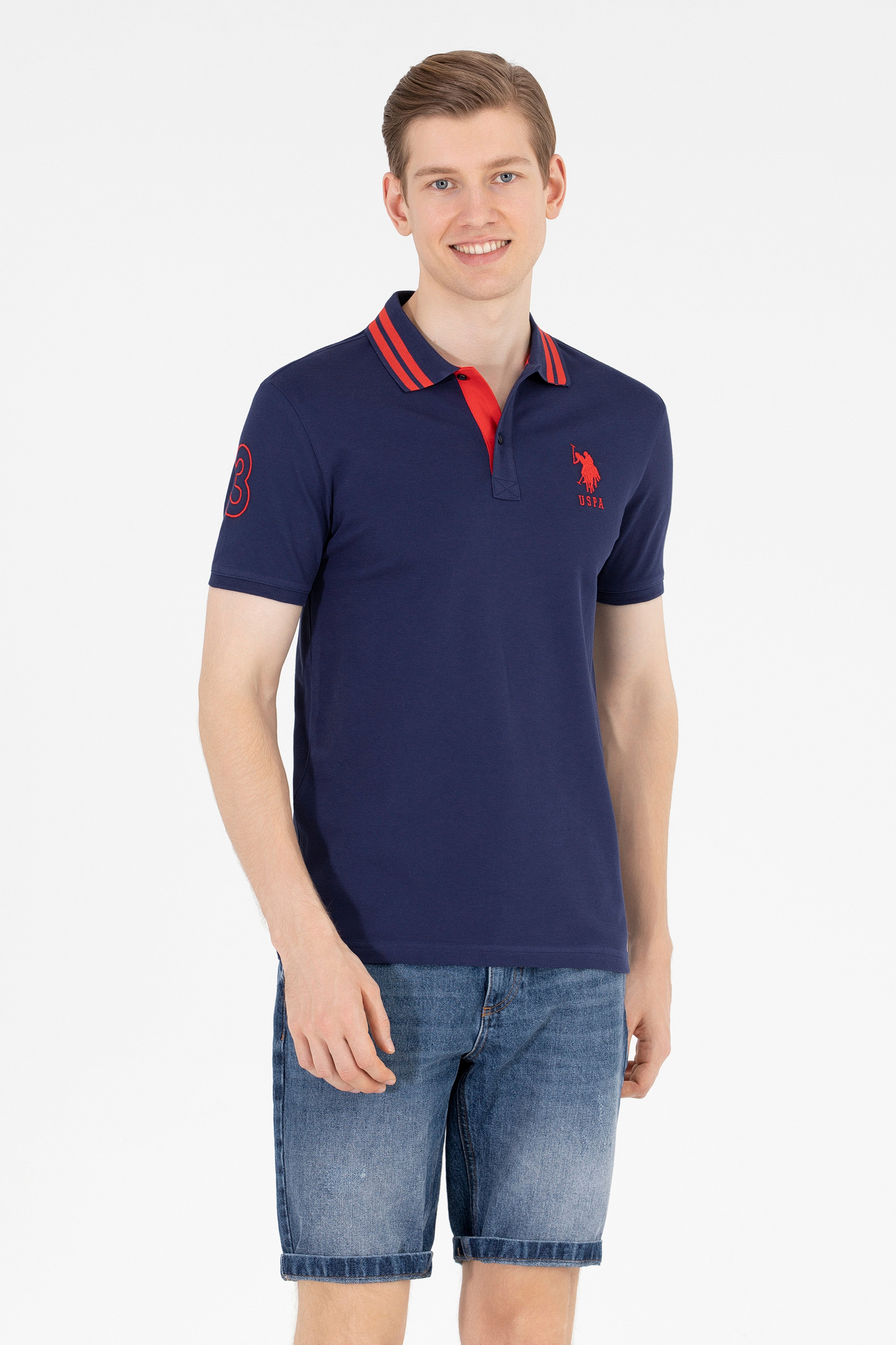 Erkek Lacivert Basic Polo Yaka Tişört - Image 1