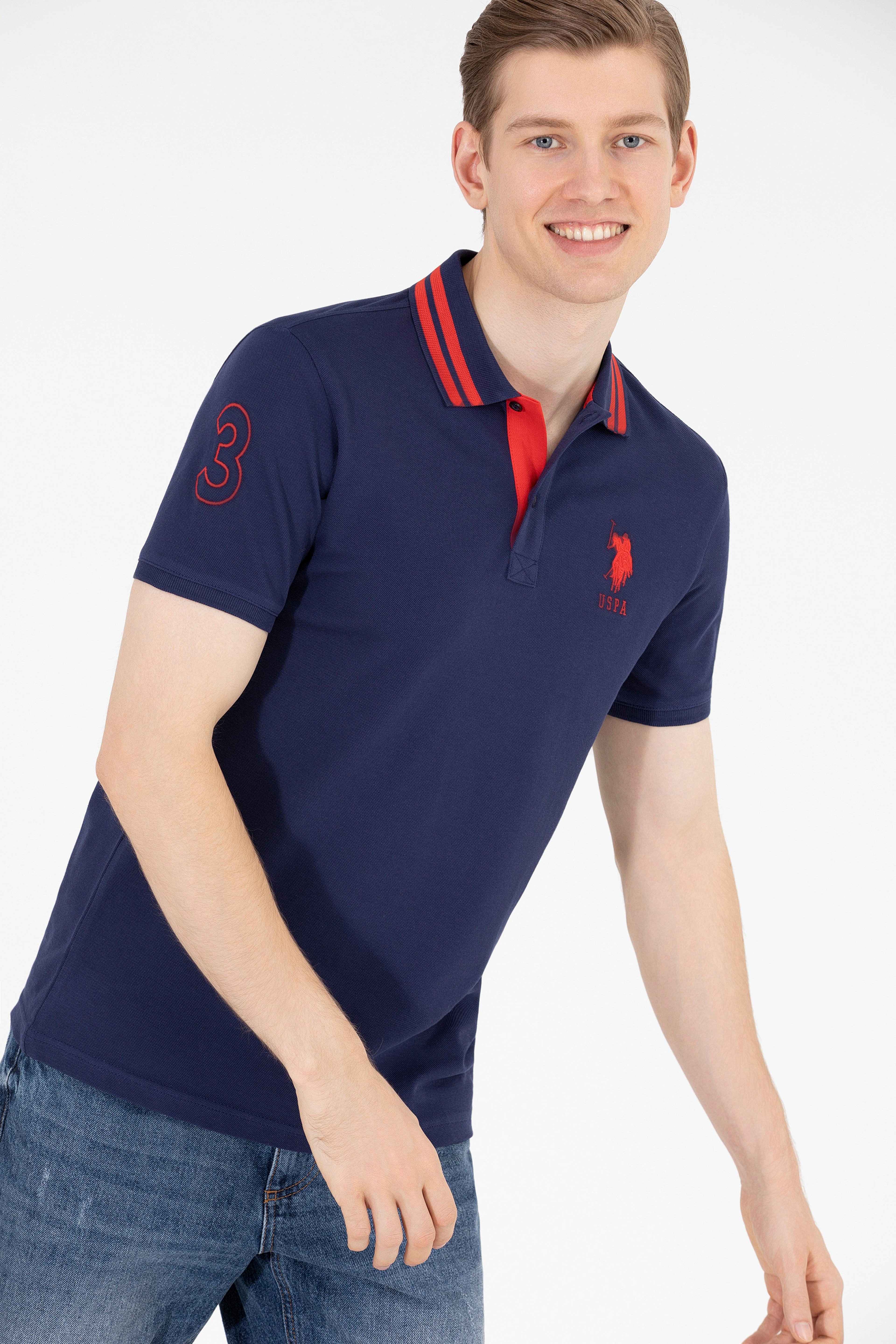 Erkek Lacivert Basic Polo Yaka Tişört - Image 3
