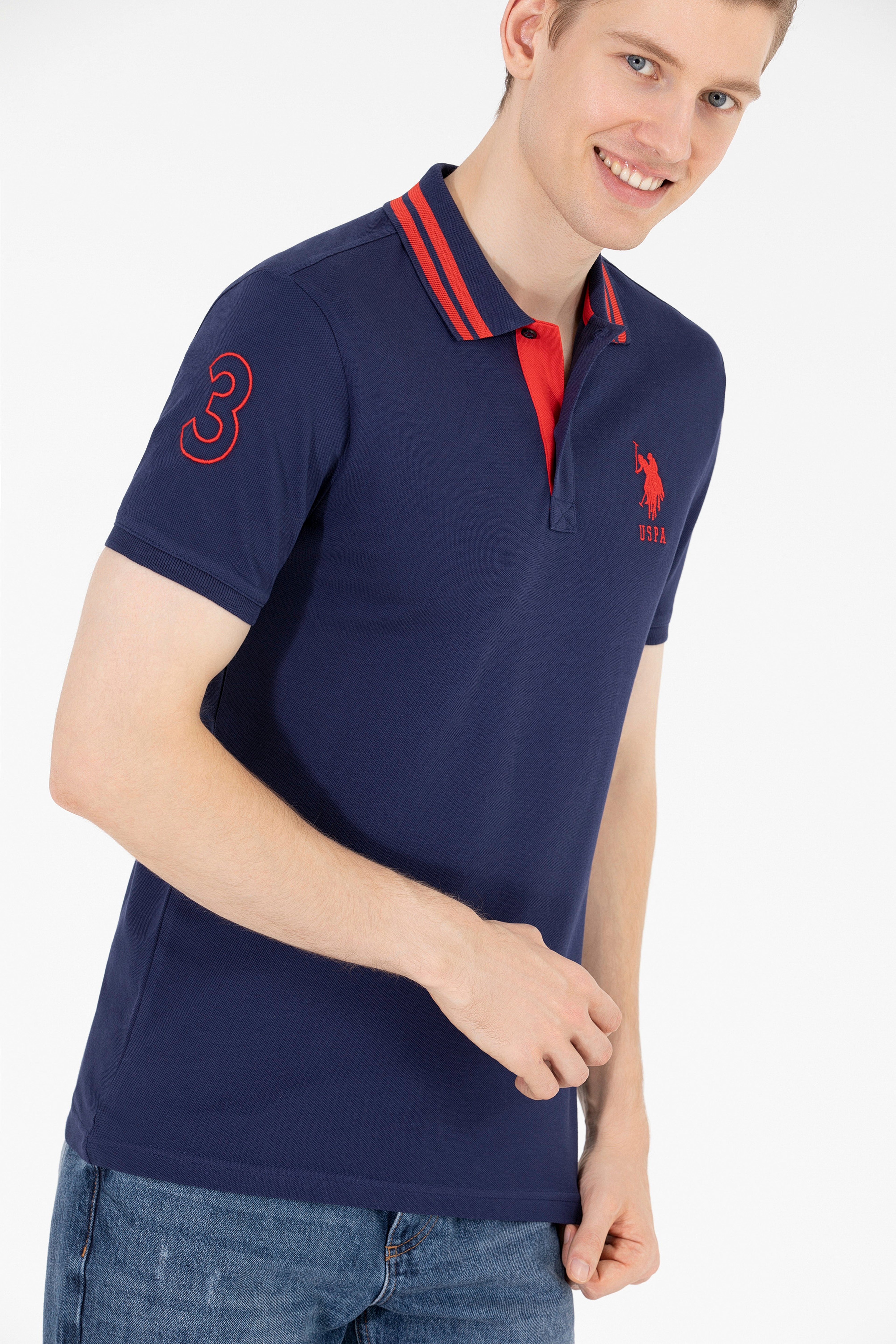 Erkek Lacivert Basic Polo Yaka Tişört - Image 6