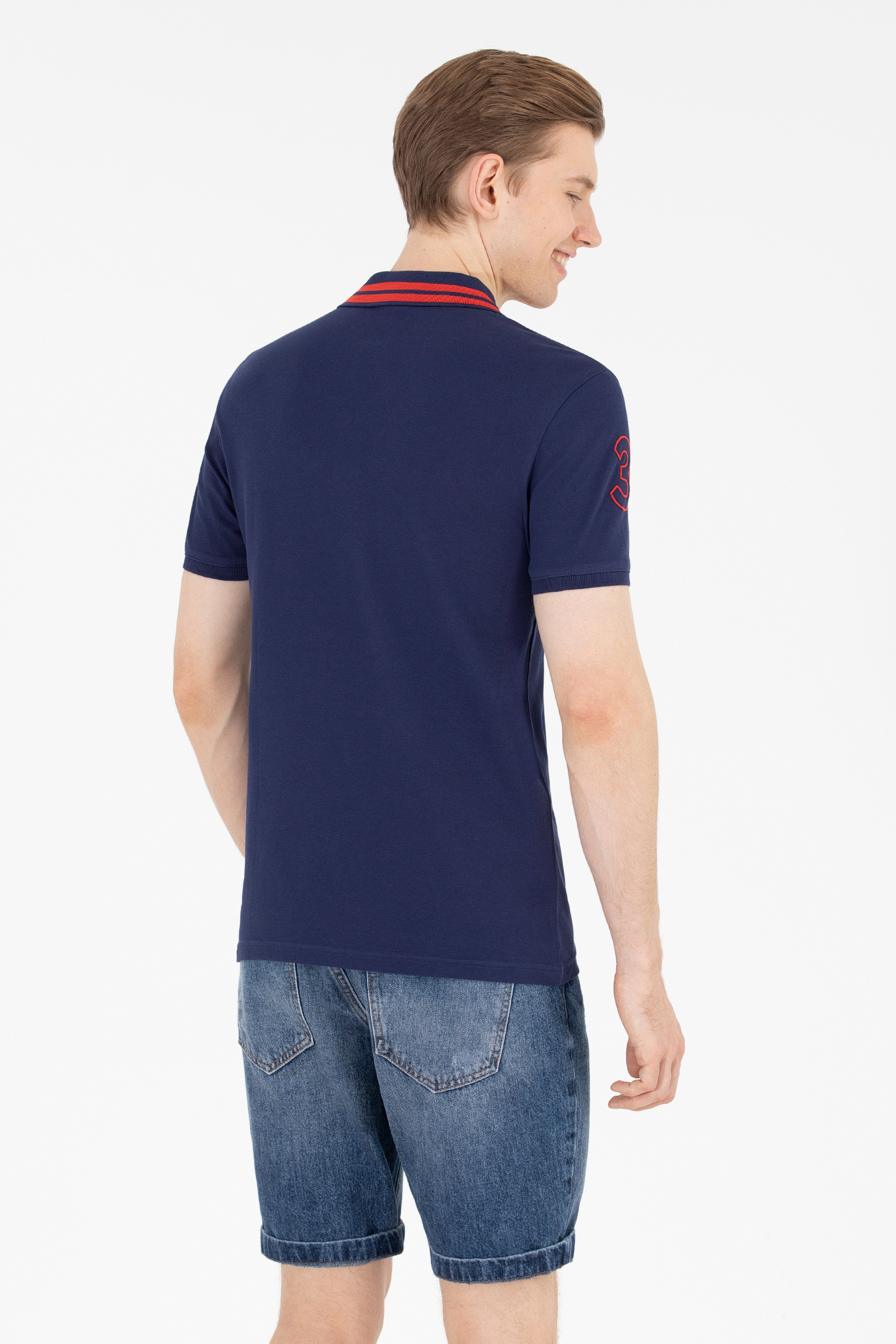 Erkek Lacivert Basic Polo Yaka Tişört - Image 5