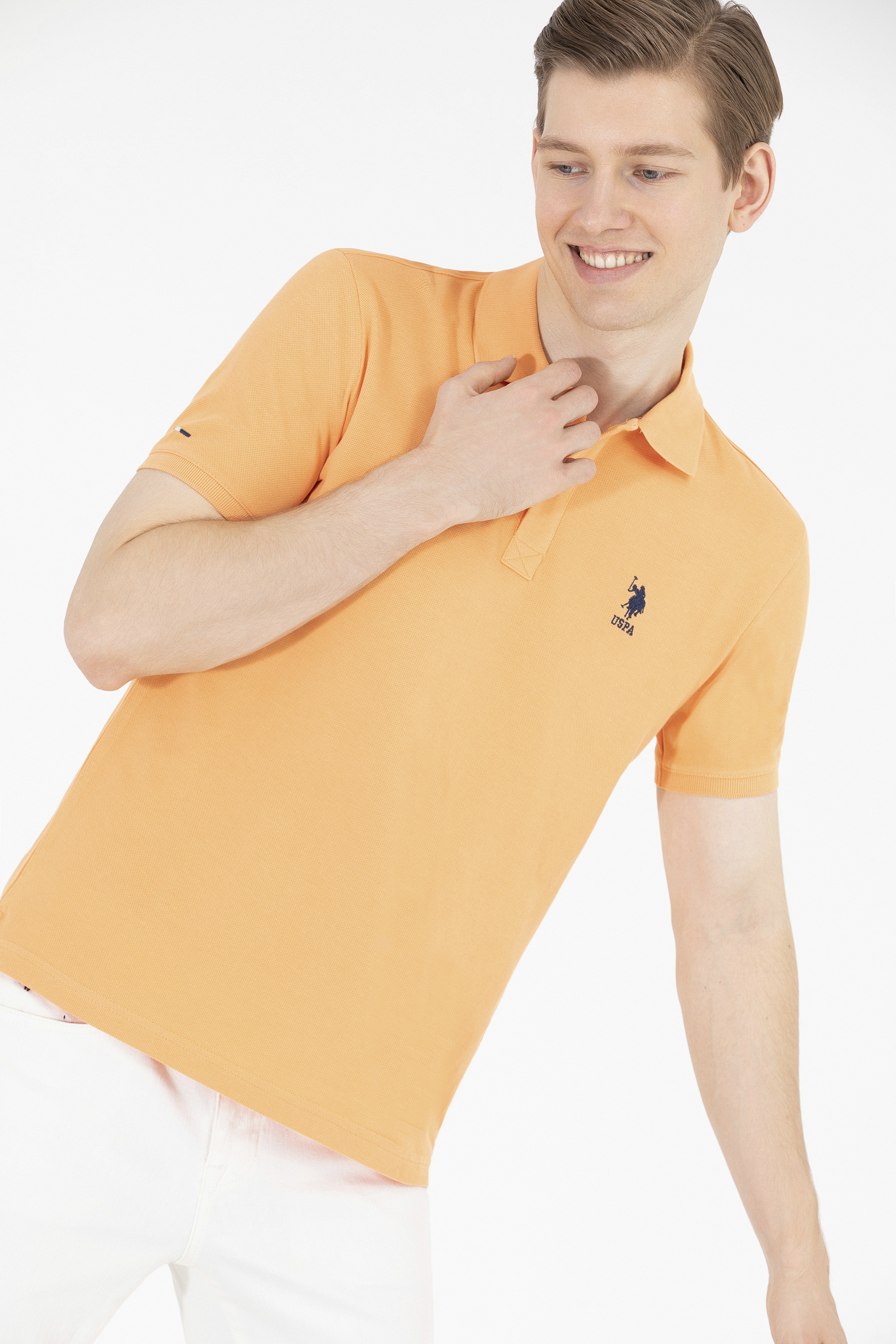 Erkek Turuncu Basic Polo Yaka Tişört - Image 3