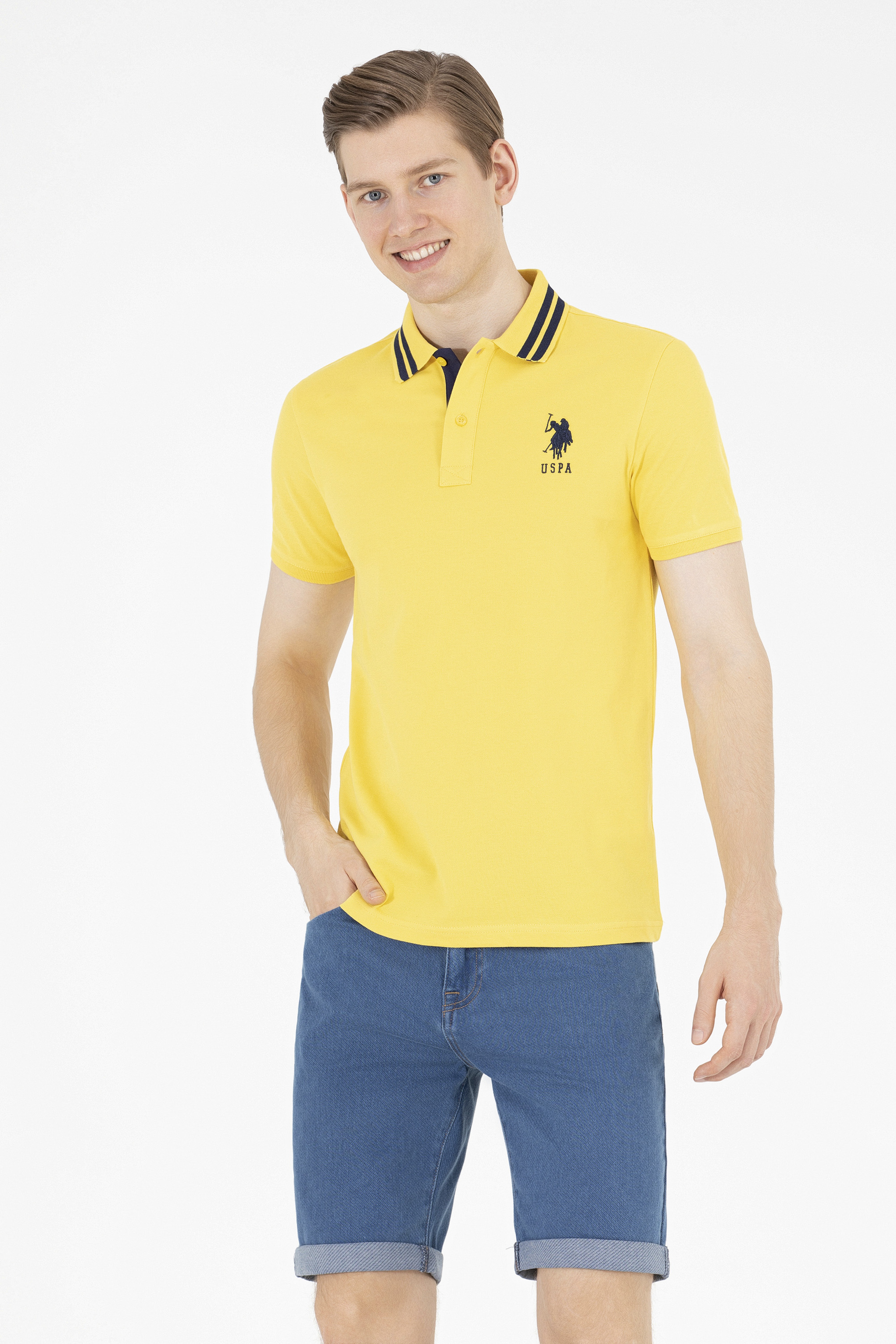 Erkek Koyu Sarı Basic Polo Yaka Tişört