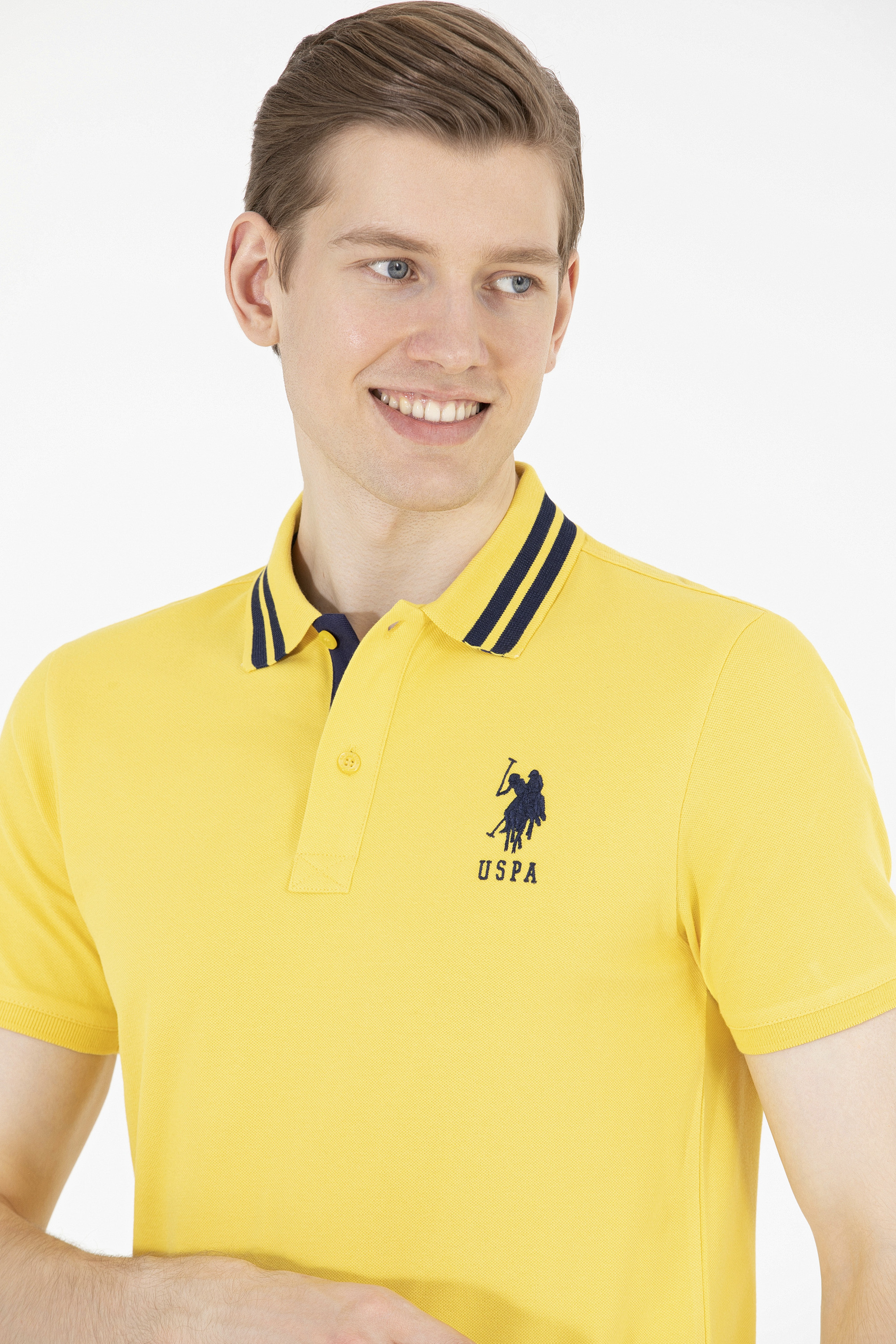 Erkek Koyu Sarı Basic Polo Yaka Tişört - Image 1