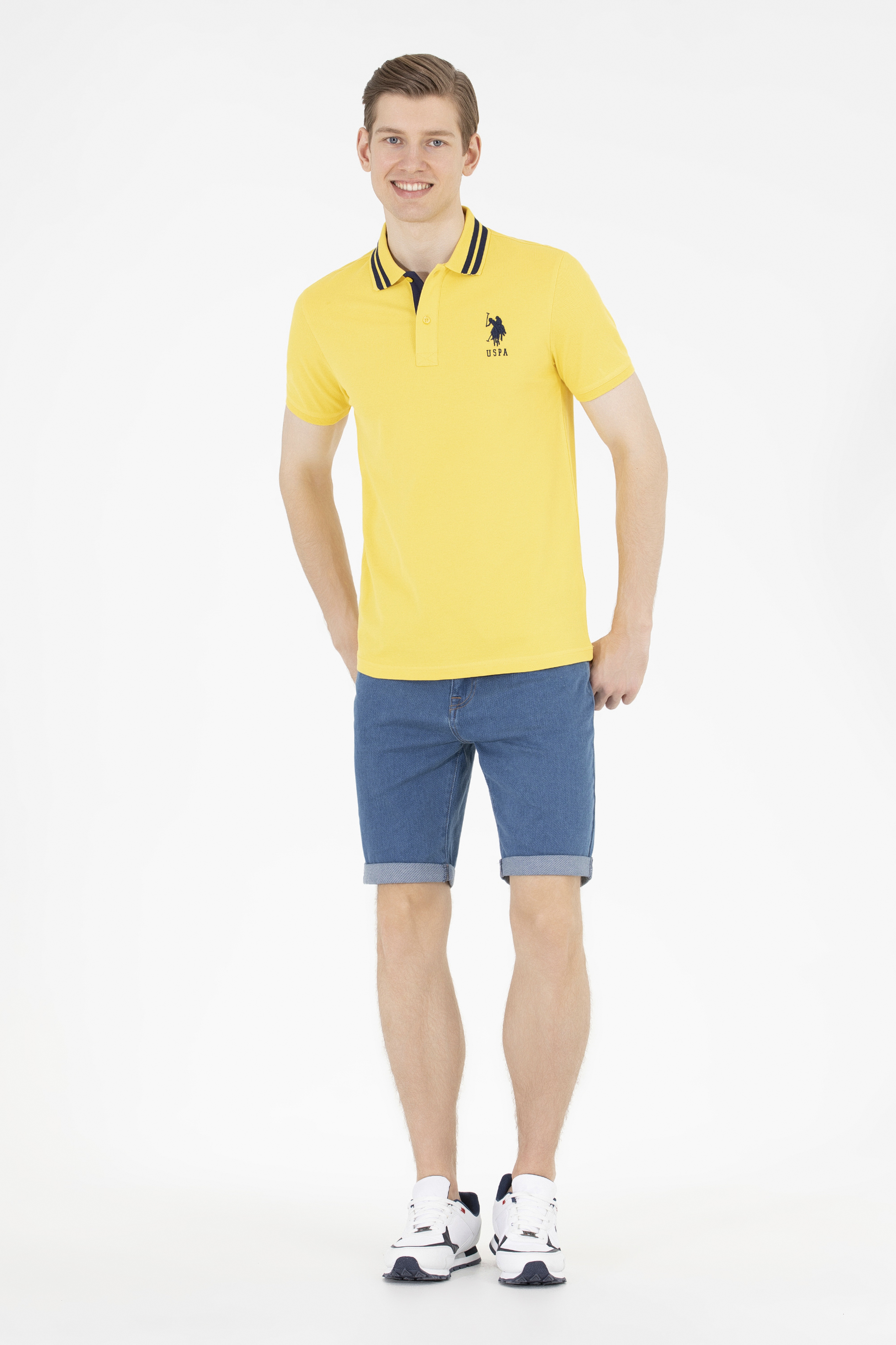 Erkek Koyu Sarı Basic Polo Yaka Tişört