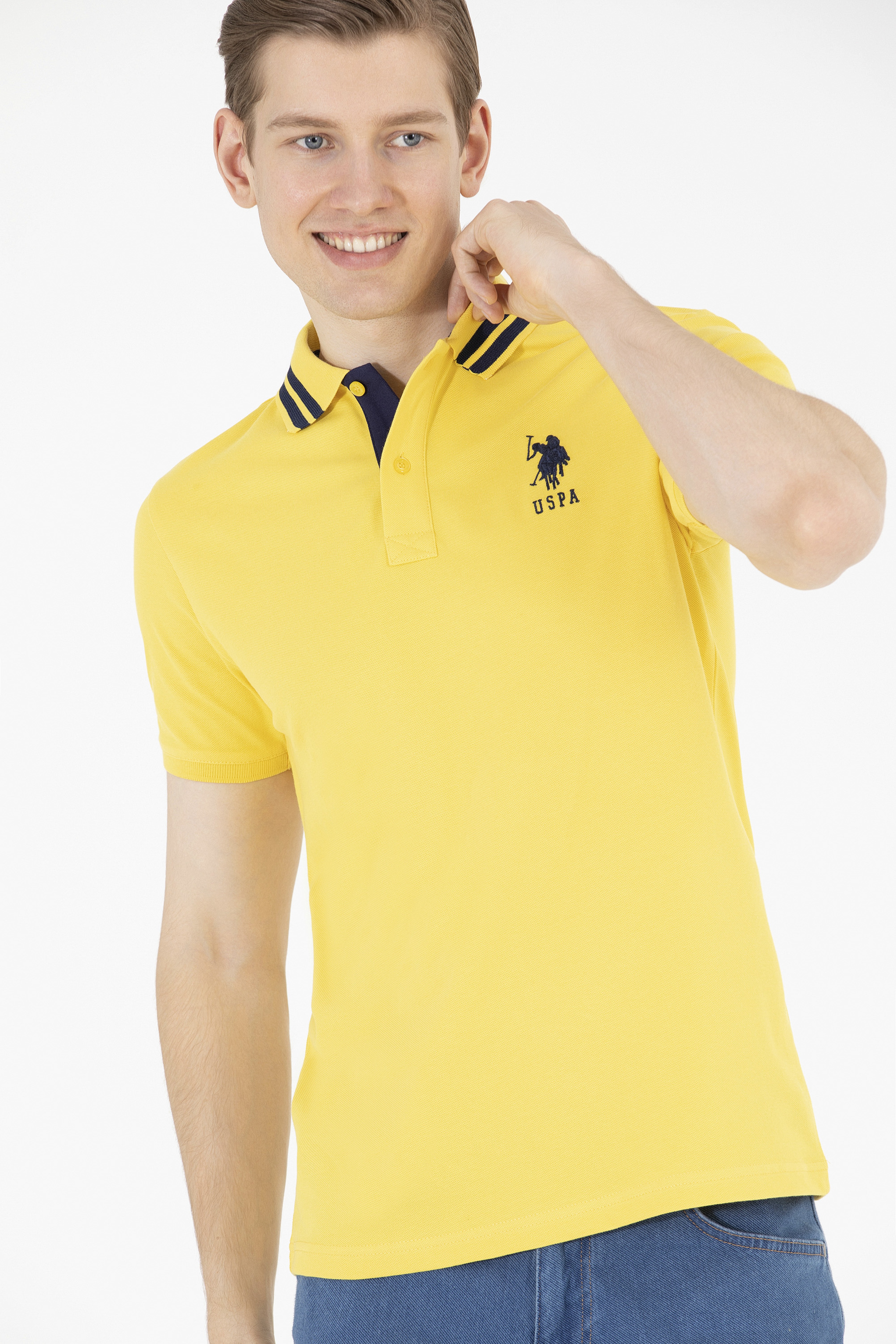 Erkek Koyu Sarı Basic Polo Yaka Tişört - Image 2