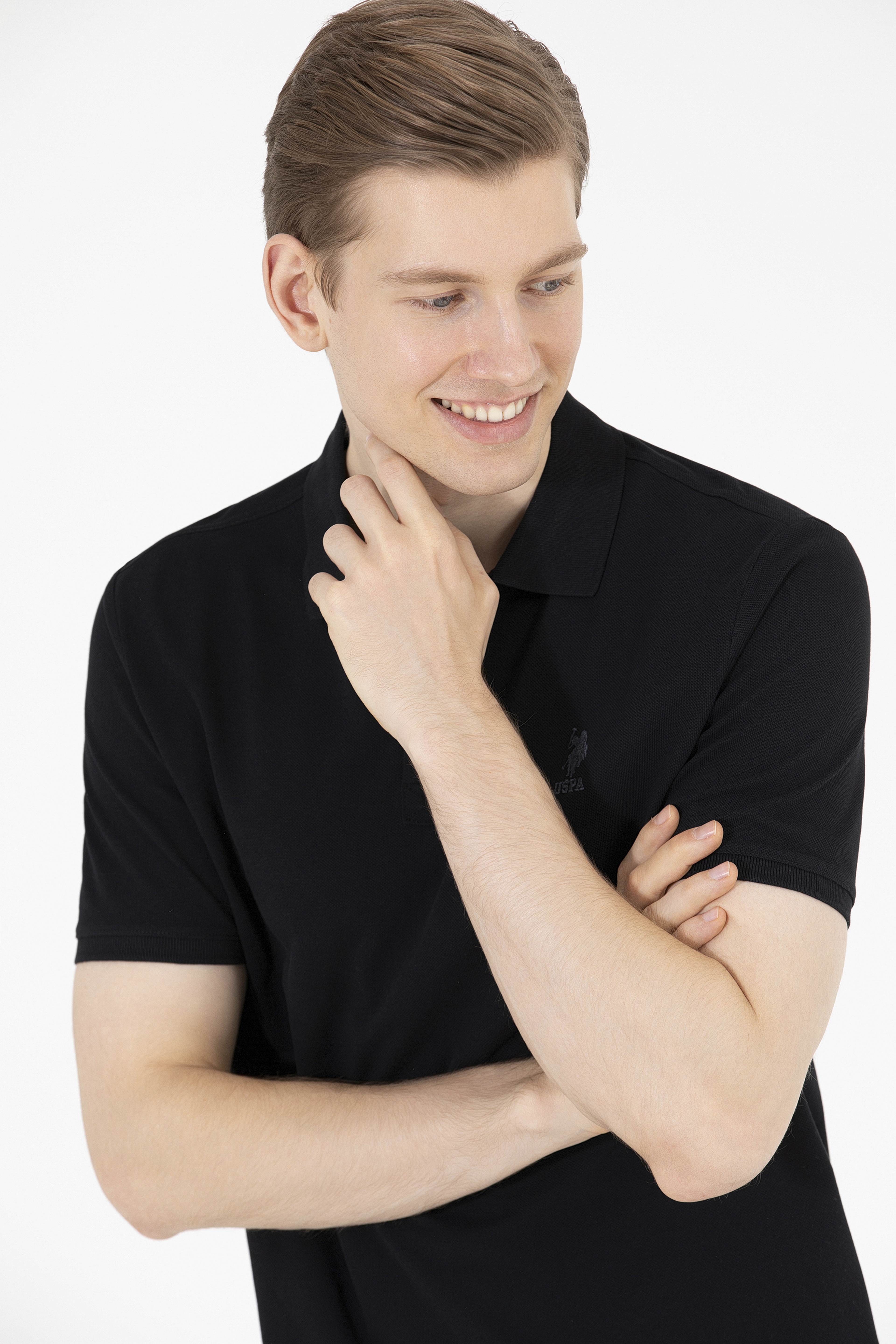 Erkek Siyah Basic Polo Yaka Tişört - Image 2