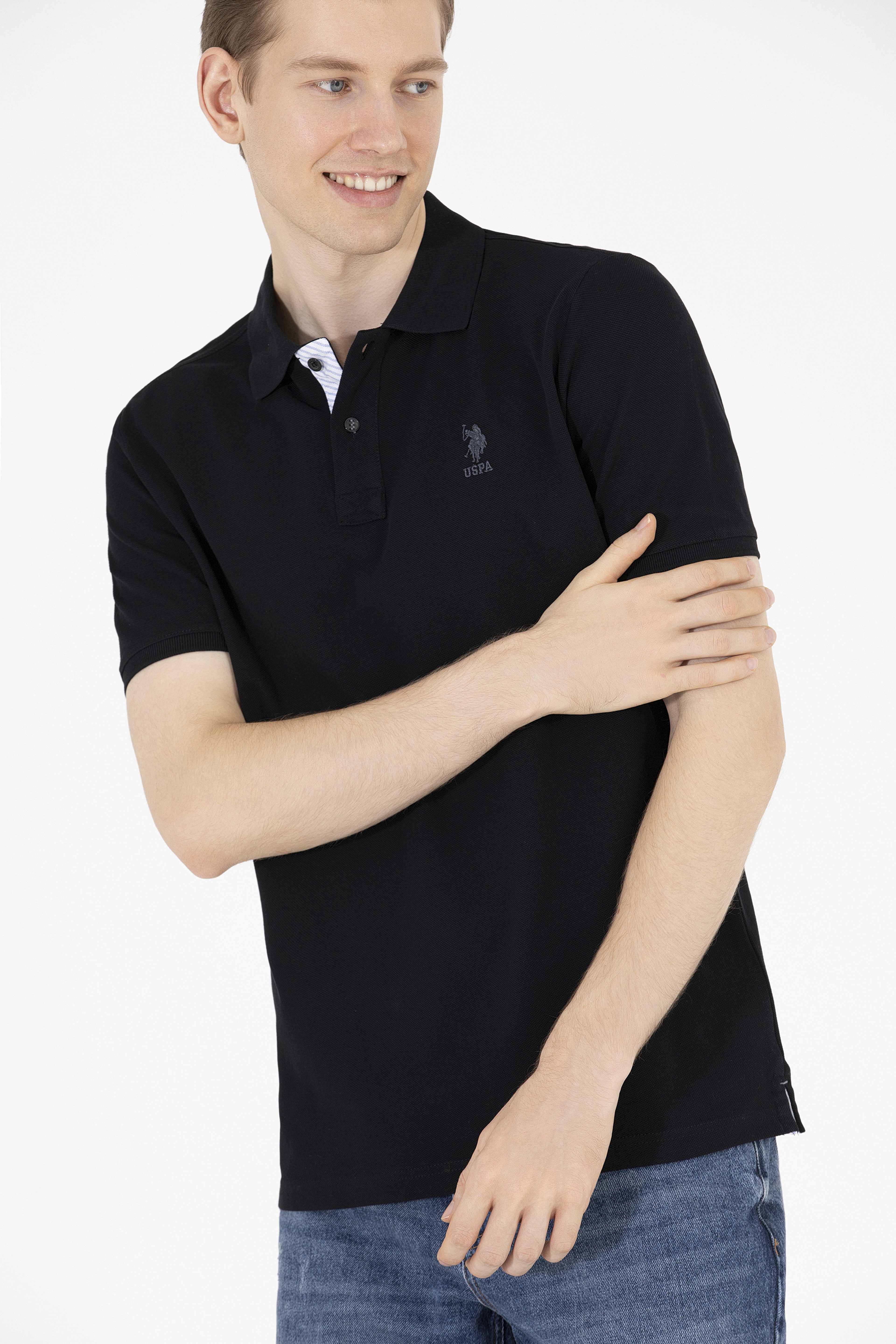 Erkek Siyah Basic Polo Yaka Tişört - Image 4