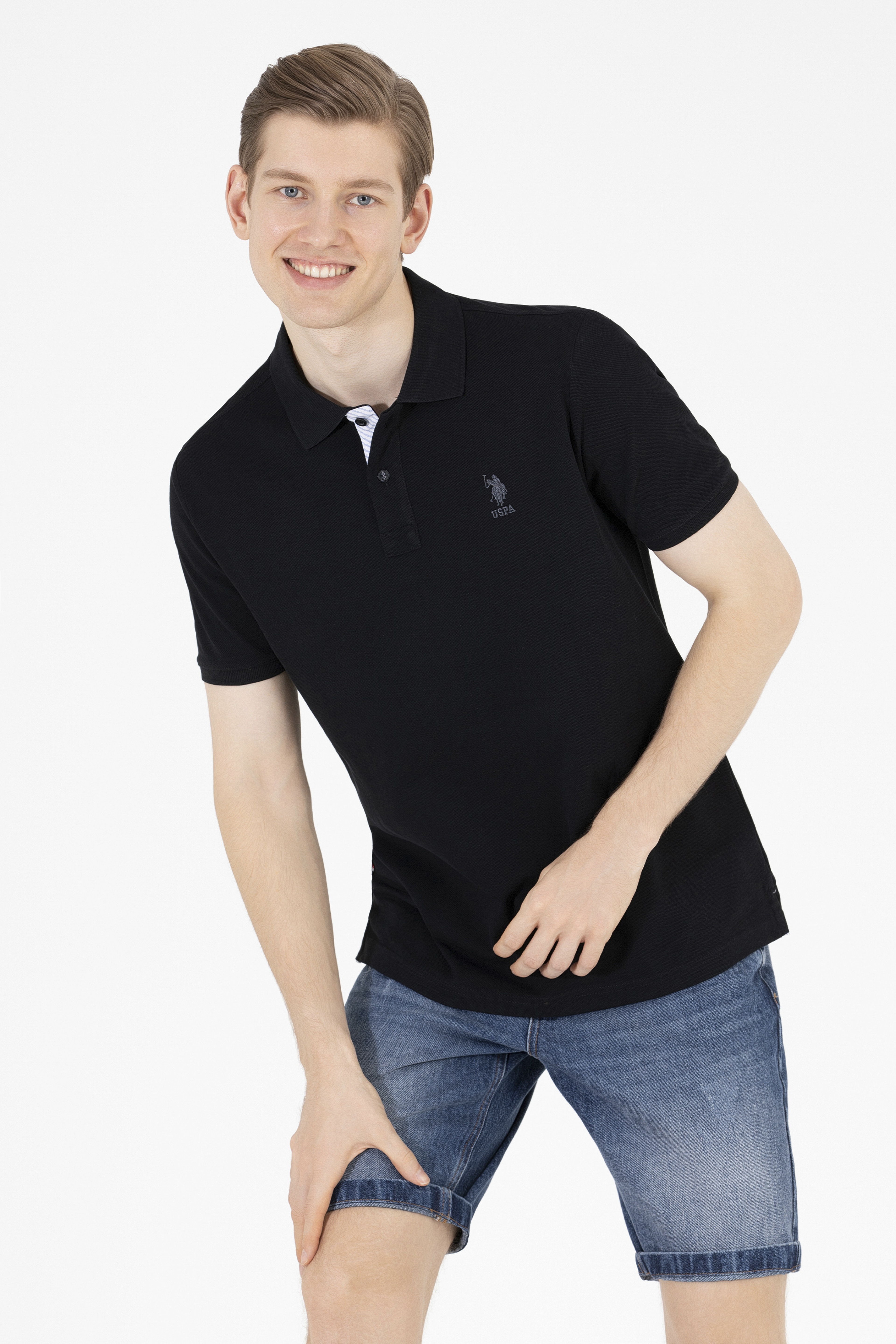 Erkek Siyah Basic Polo Yaka Tişört - Image 1