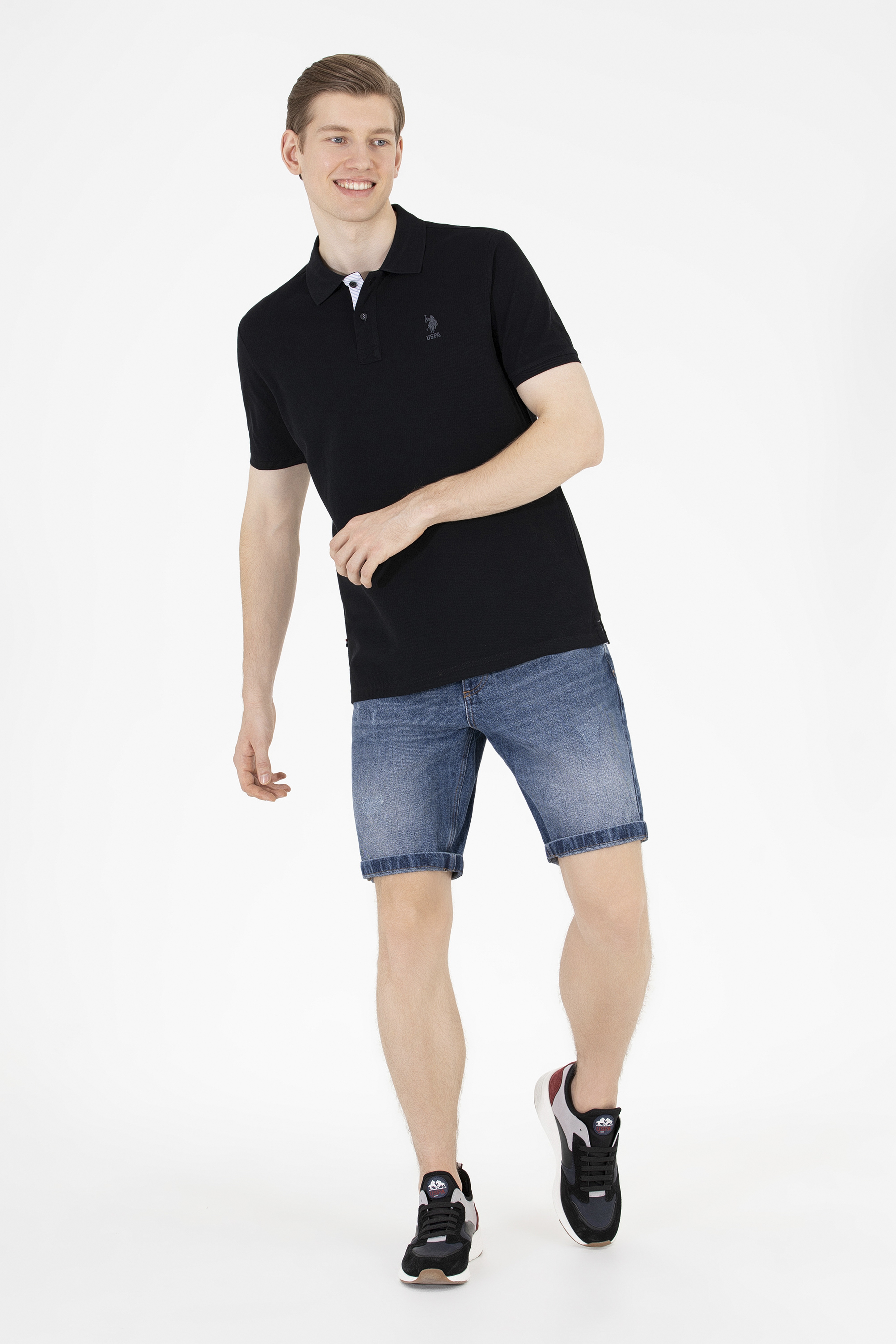 Erkek Siyah Basic Polo Yaka Tişört - Image 3