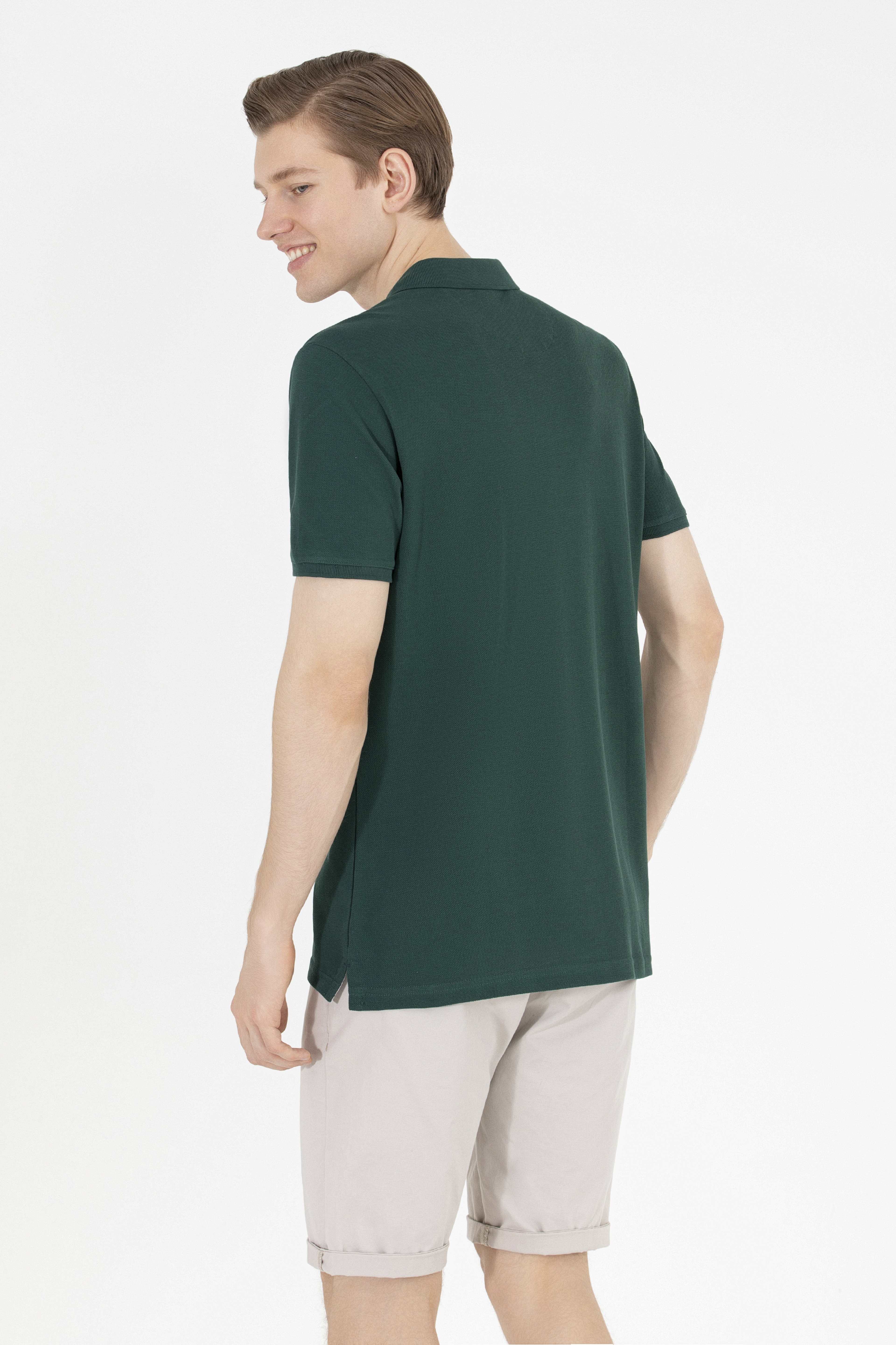 Erkek Koyu Yeşil Basic Polo Yaka Tişört - Image 5