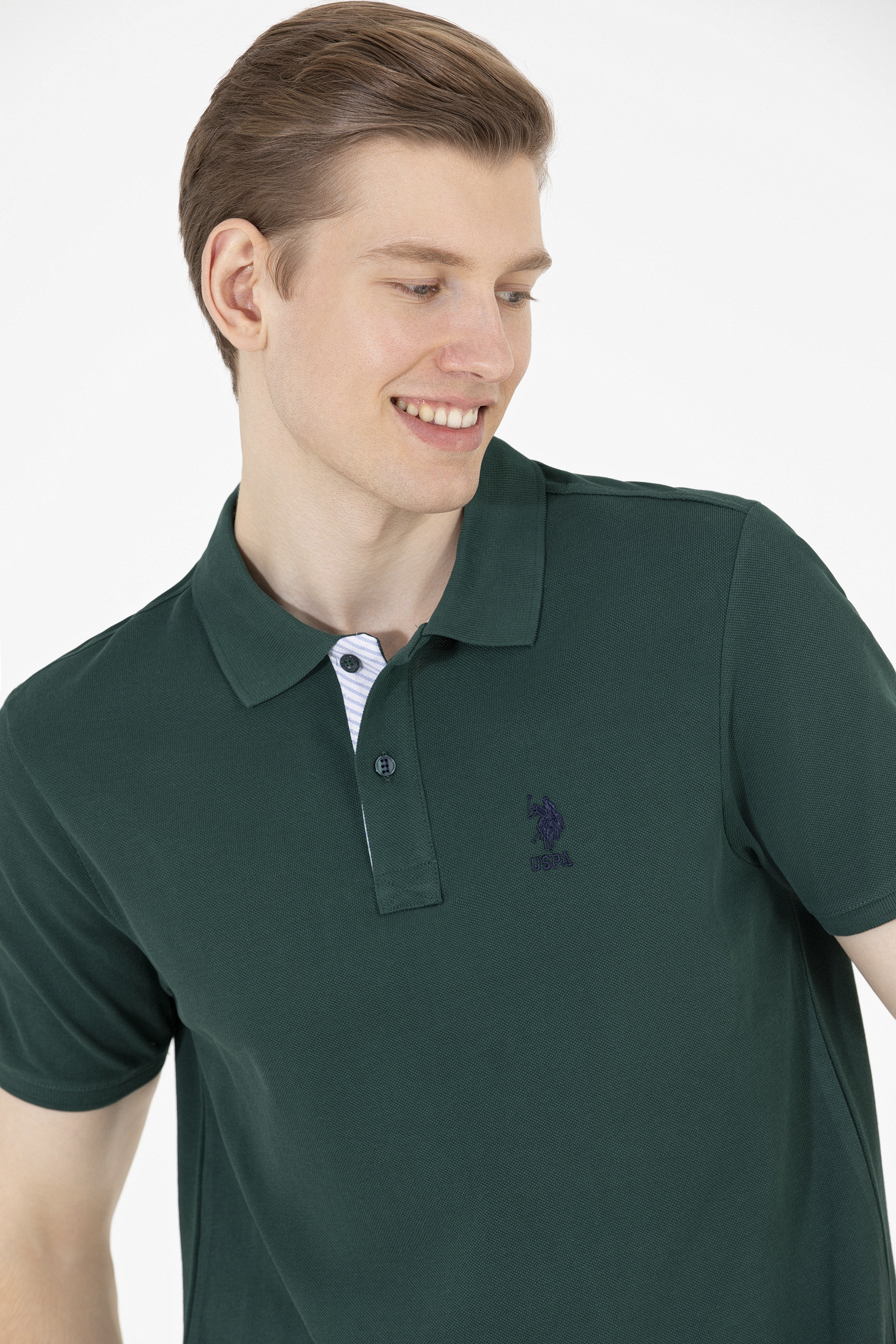 Erkek Koyu Yeşil Basic Polo Yaka Tişört - Image 2