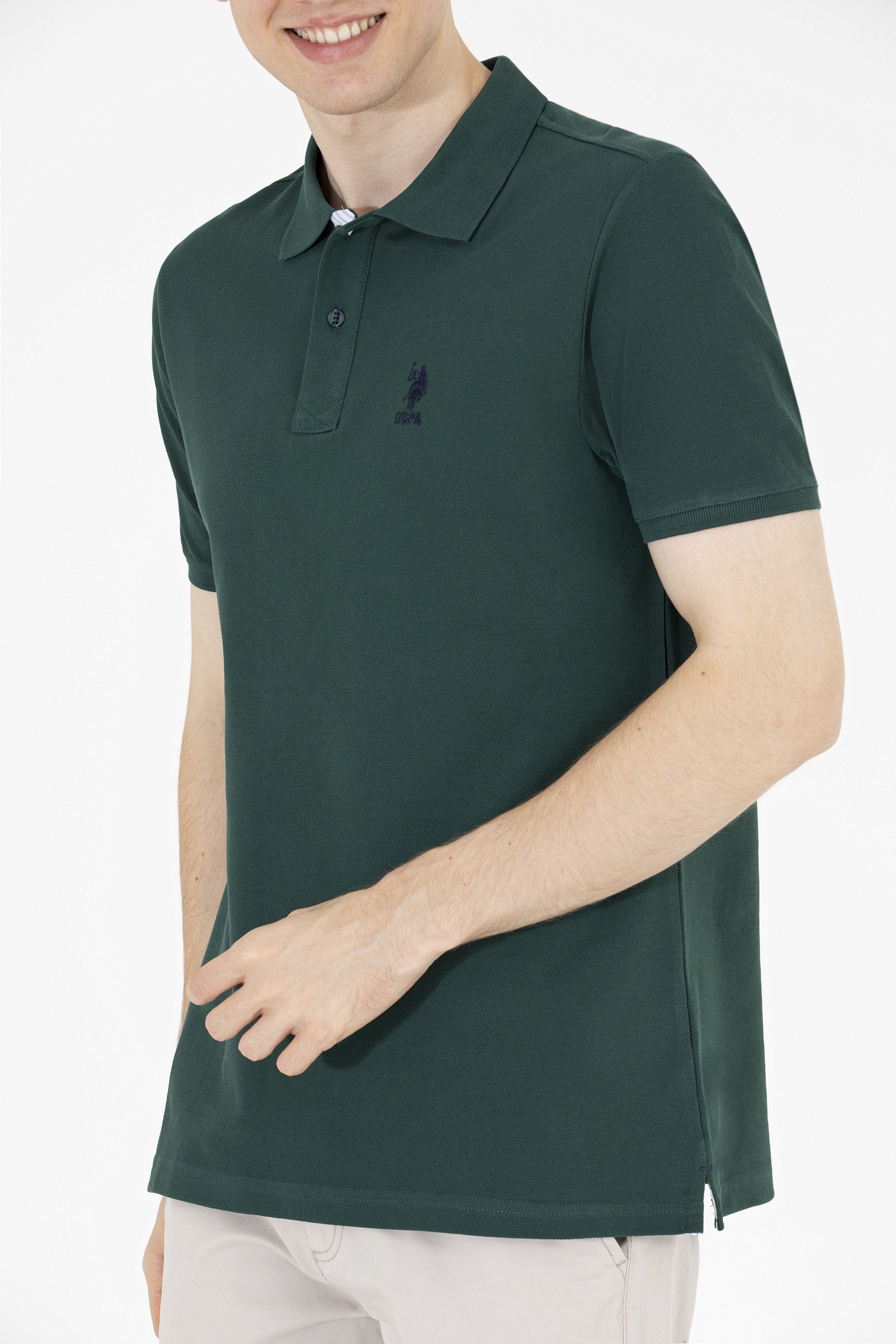 Erkek Koyu Yeşil Basic Polo Yaka Tişört - Image 6