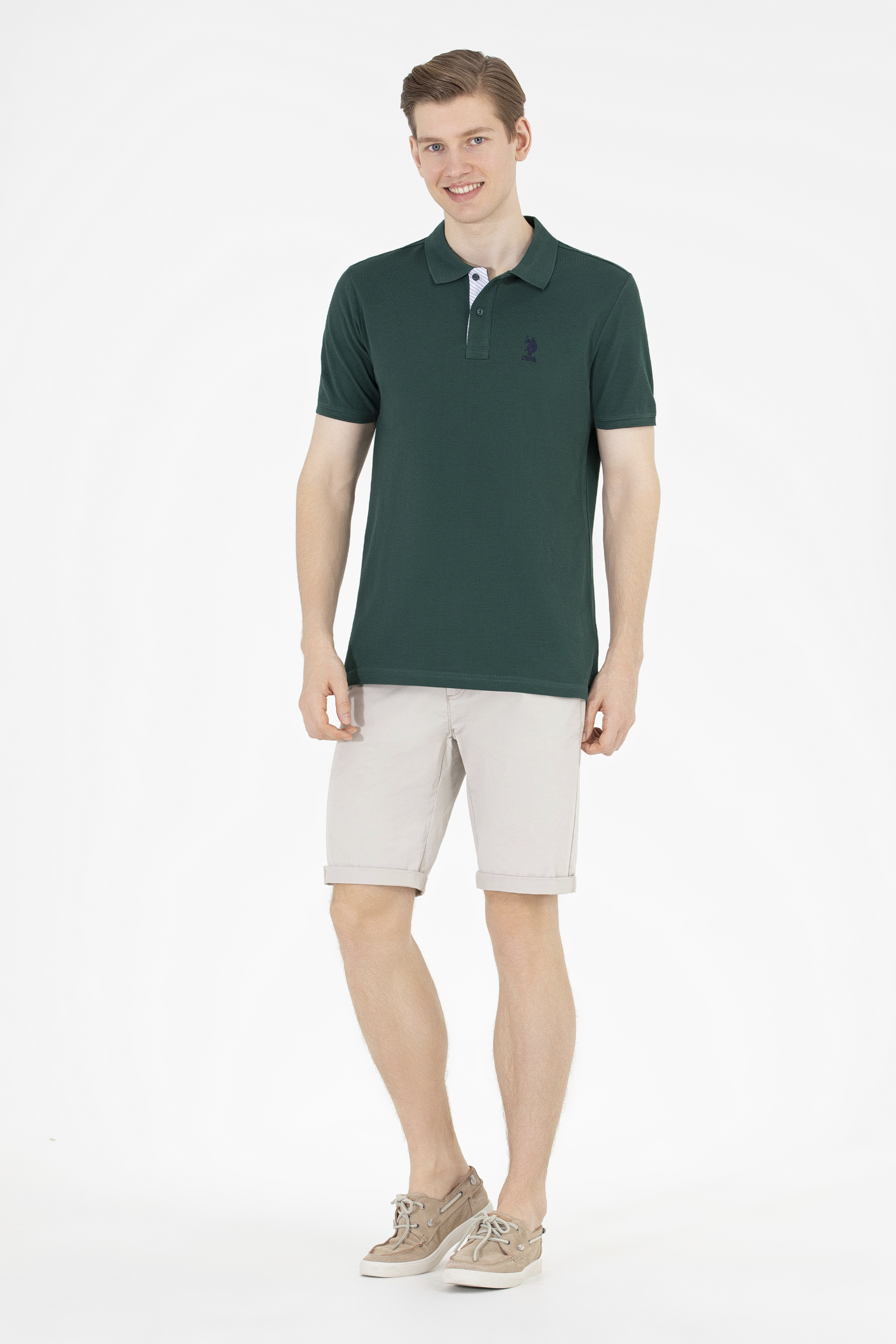 Erkek Koyu Yeşil Basic Polo Yaka Tişört - Image 4