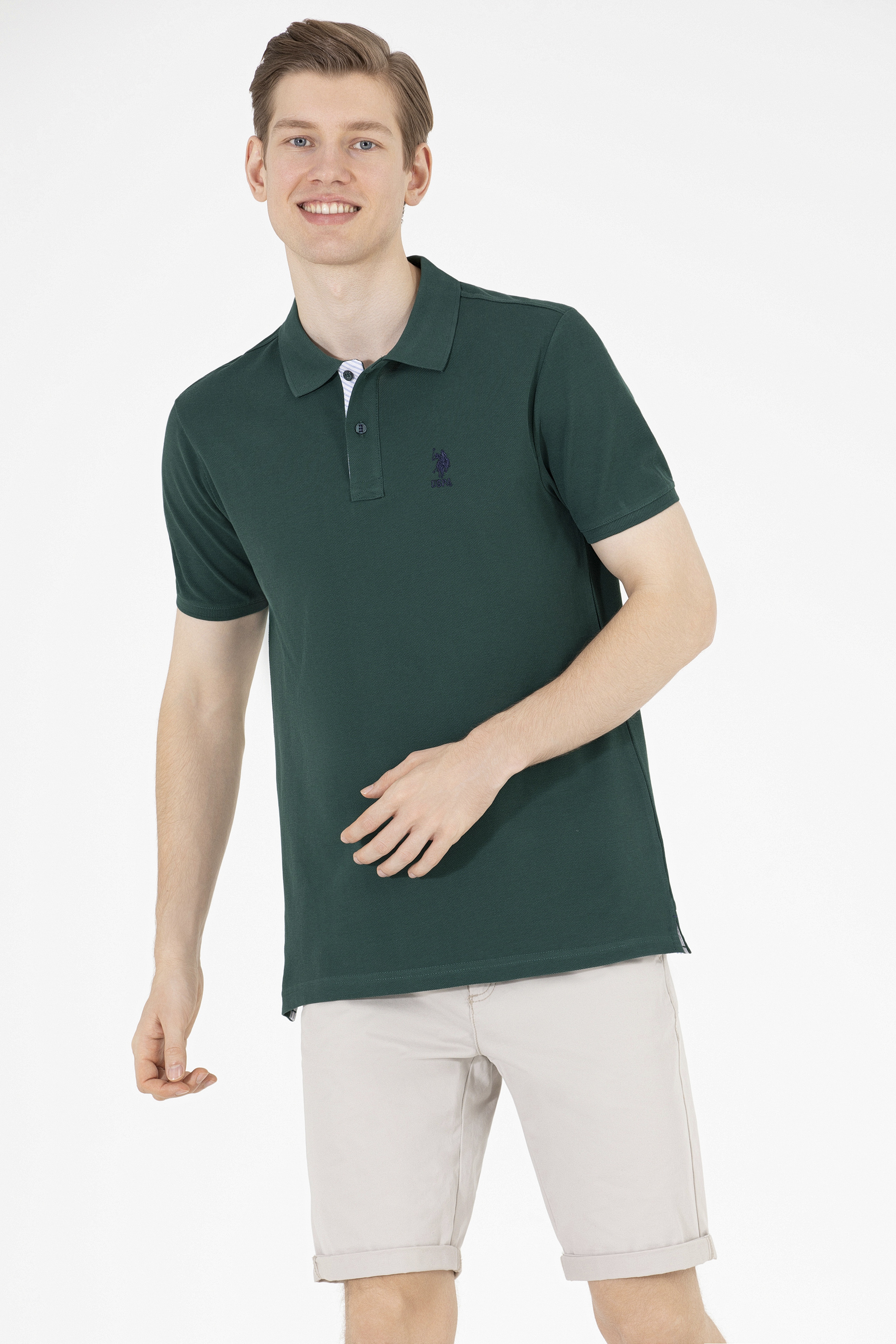 Erkek Koyu Yeşil Basic Polo Yaka Tişört - Image 1
