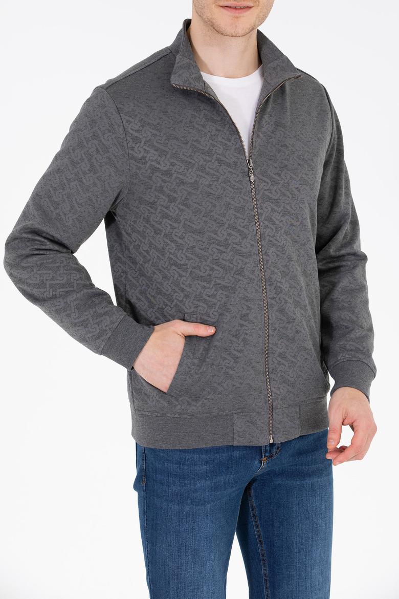 Erkek Antrasit Dik Yaka Örme Hırka - 50254779031