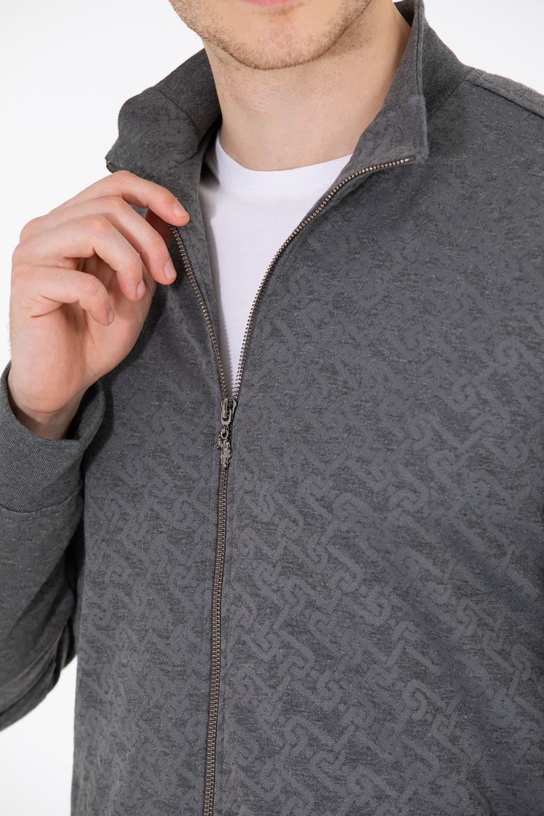 Erkek Antrasit Dik Yaka Örme Hırka - 50254779031