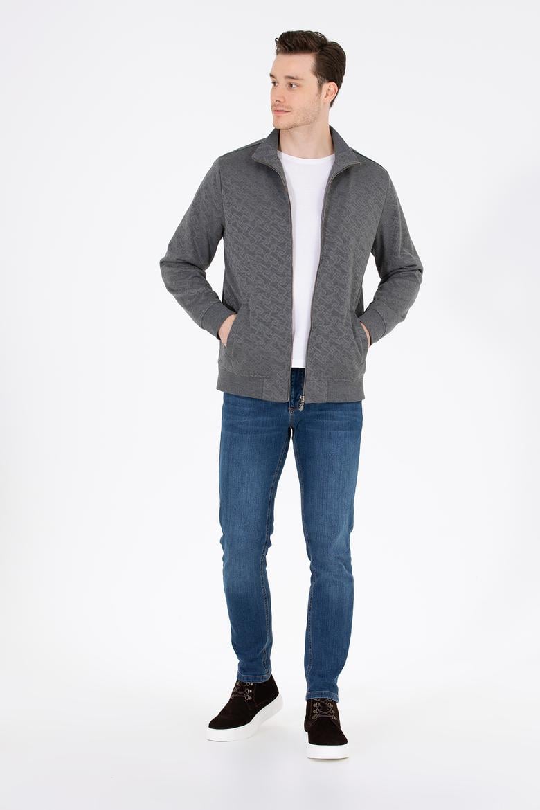Erkek Antrasit Dik Yaka Örme Hırka - 50254779031
