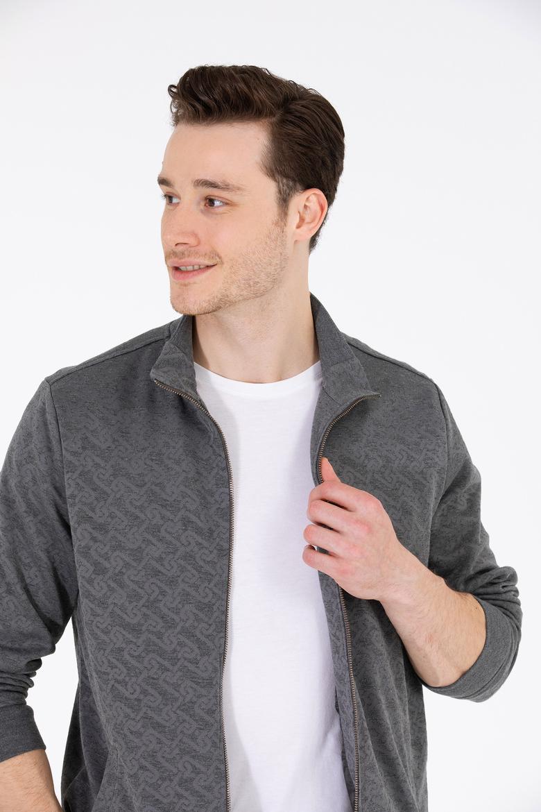 Erkek Antrasit Dik Yaka Örme Hırka - 50254779031